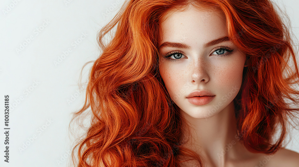 Red-haired woman with freckles looking directly at the camera. AI-generated Red-haired woman with freckles looking directly at the camera. AI-generated