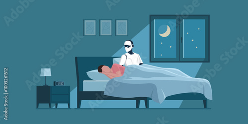 Humanoid AI robot sleeping with a woman