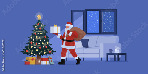 Santa Claus delivering Christmas gifts at home