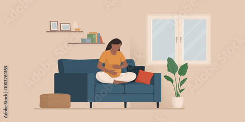 Pregnant woman touching her belly