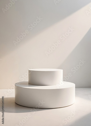 White round stand for displaying products - against a background of light