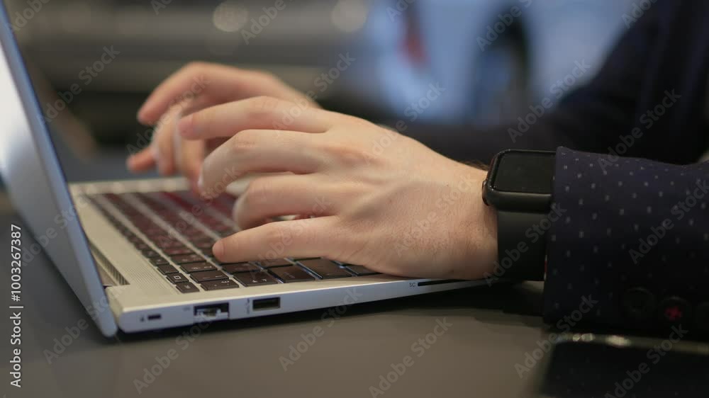 In an office environment, someone is typing on a laptop keyboard using their hands In an office environment, someone is typing on a laptop keyboard using their hands