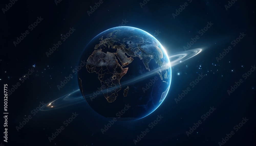 Obraz premium Night planet earth from space with light lines of communication and connection. Business and finance, concept. Global communications system and the World Wide Web. Technologies and communications.