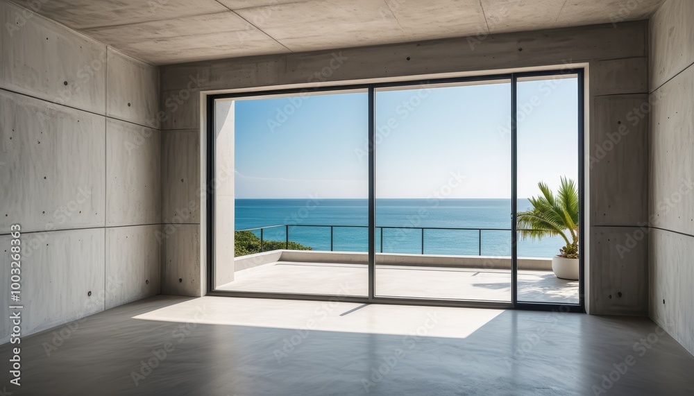 Panoramic Balcony with Sea and Beach View in a Modern Concrete Studio Space Panoramic Balcony with Sea and Beach View in a Modern Concrete Studio Space