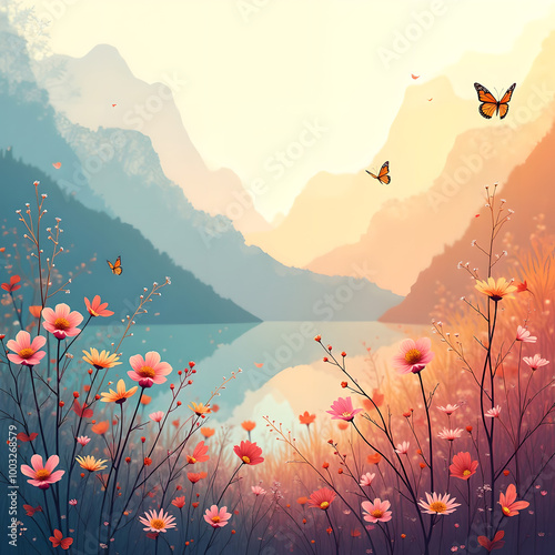 Fototapeta Naklejka Na Ścianę i Meble -  landscape with flowers