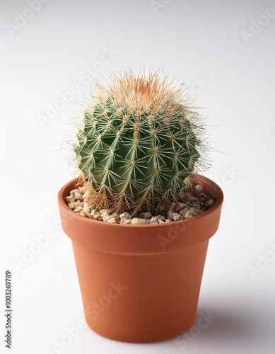 Small cactus in a pot, on a white background