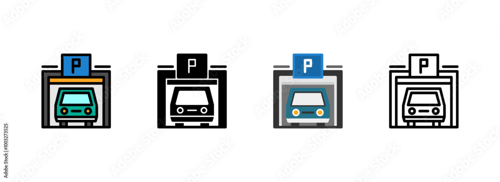 Set of Pedestrian parking garage Icon Set of Pedestrian parking garage Icon