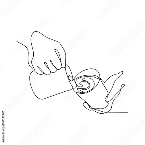 One continuous line drawing of  coffee design vector illustration. Coffee with great toping design in simple continuous line style vector concept. Suitable design for coffee shop business promotion.