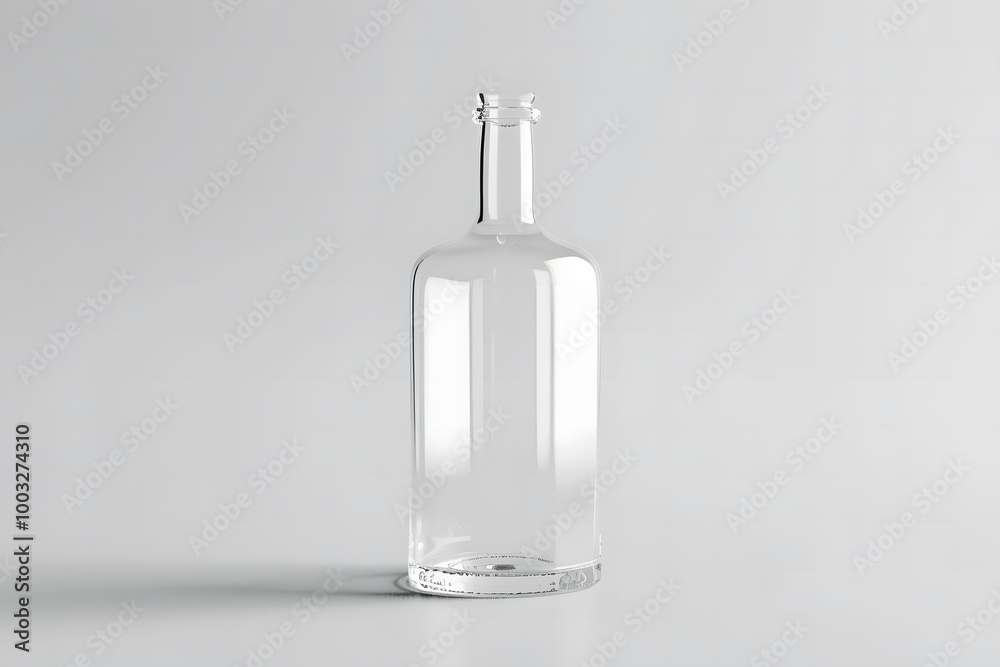 A 3D rendering of a transparent glass bottle, standing on a plain white background A 3D rendering of a transparent glass bottle, standing on a plain white background