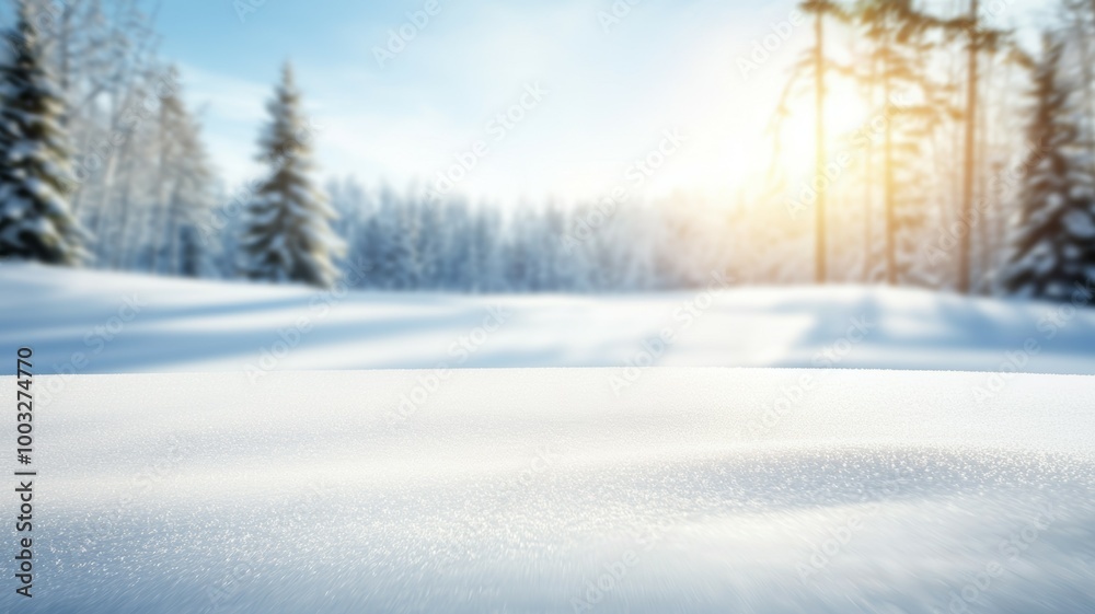 A snowy field with trees in the background A snowy field with trees in the background