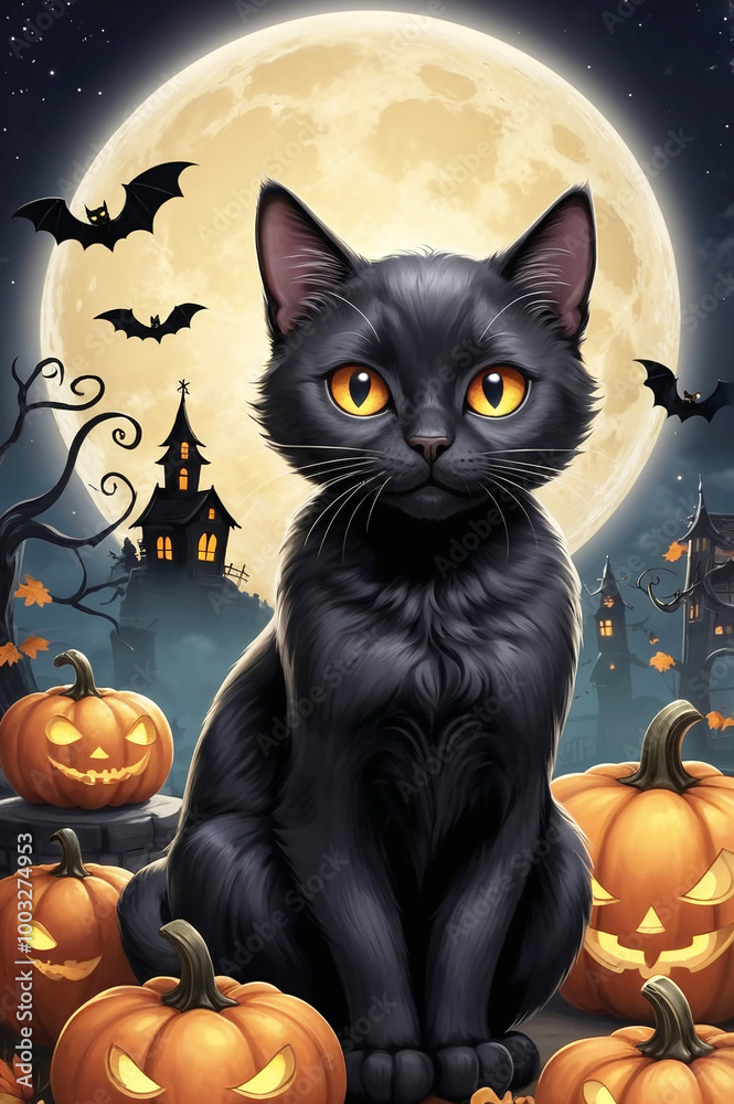 halloween cat with pumpkin halloween cat with pumpkin