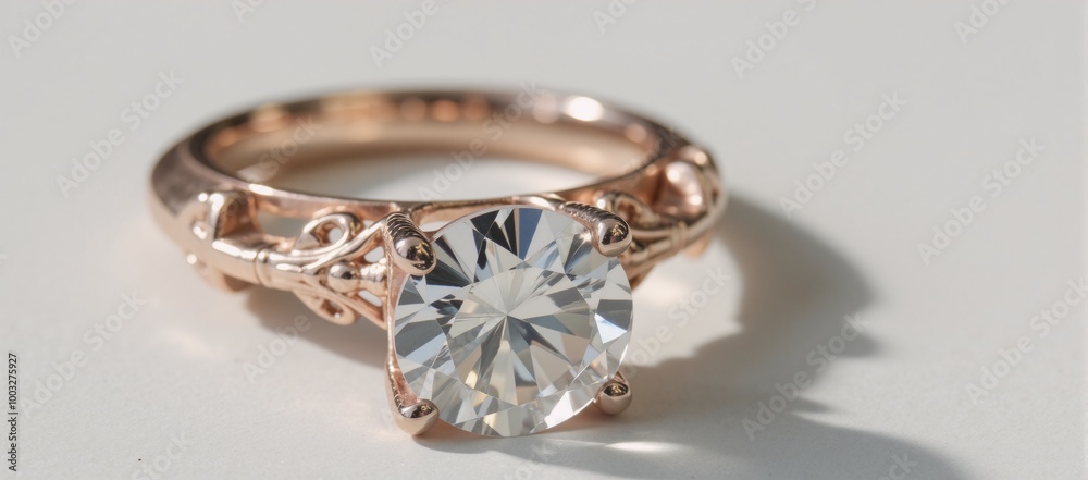 Close-up image showcasing a diamond-topped ring casting shadows below Close-up image showcasing a diamond-topped ring casting shadows below