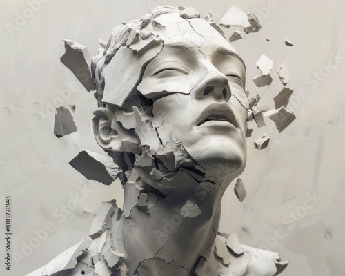 Shattered Statue s Surreal Transformation Through Fragmentation and Reassembly photo