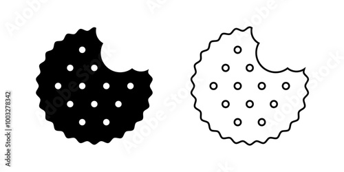 Bitten circle cracker icons. Sweet or salty biscuit cookies in round shapes. Crunchy snacks isolated on white background. Vector graphic illustration.