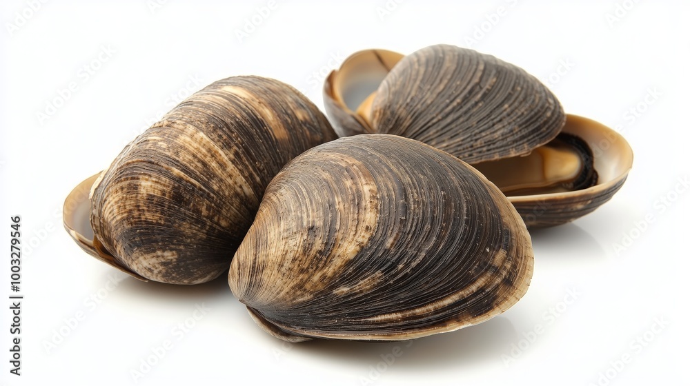 Boiled clams white background seafood dish delicious culinary delight. AI generated Boiled clams white background seafood dish delicious culinary delight. AI generated