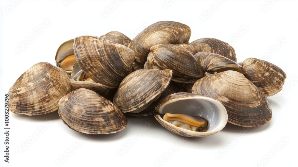 Boiled clams white background seafood dish delicious culinary delight. AI generated Boiled clams white background seafood dish delicious culinary delight. AI generated