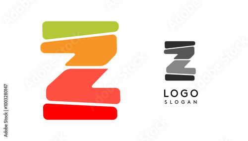 Bright colorful letter Z, layers blocks like sandwich, stone balancing or rock stacking. Modern cartoon monogram for kid joyful book, blocky toys logo. Vector illustration