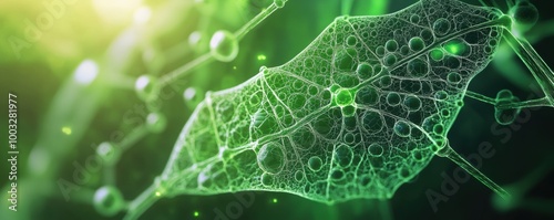 Detailed microscopic view of a green leaf structure.