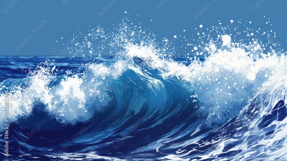 Digital art of a large blue ocean wave. Dynamic motion concept. Digital art of a large blue ocean wave. Dynamic motion concept.