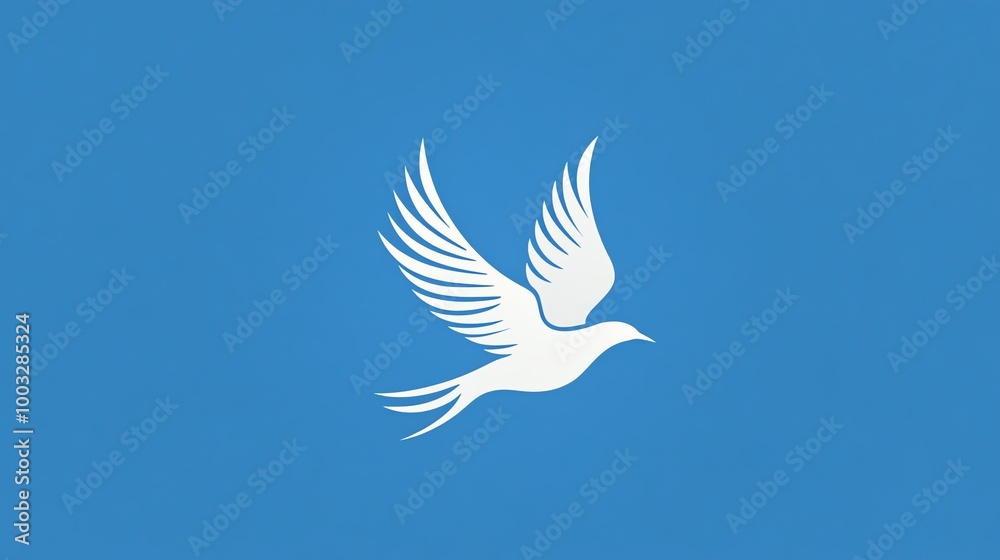 Obraz premium A white dove flying across a bright blue sky.