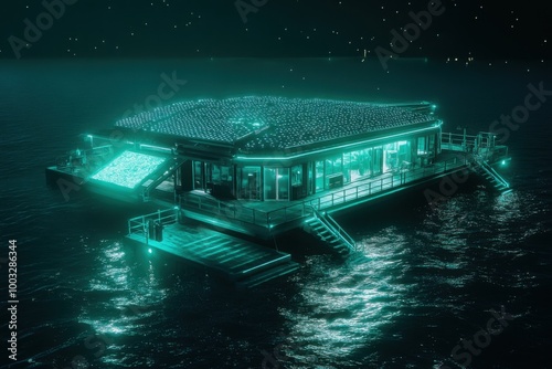 Floating solar-powered research facility, with copy space photo