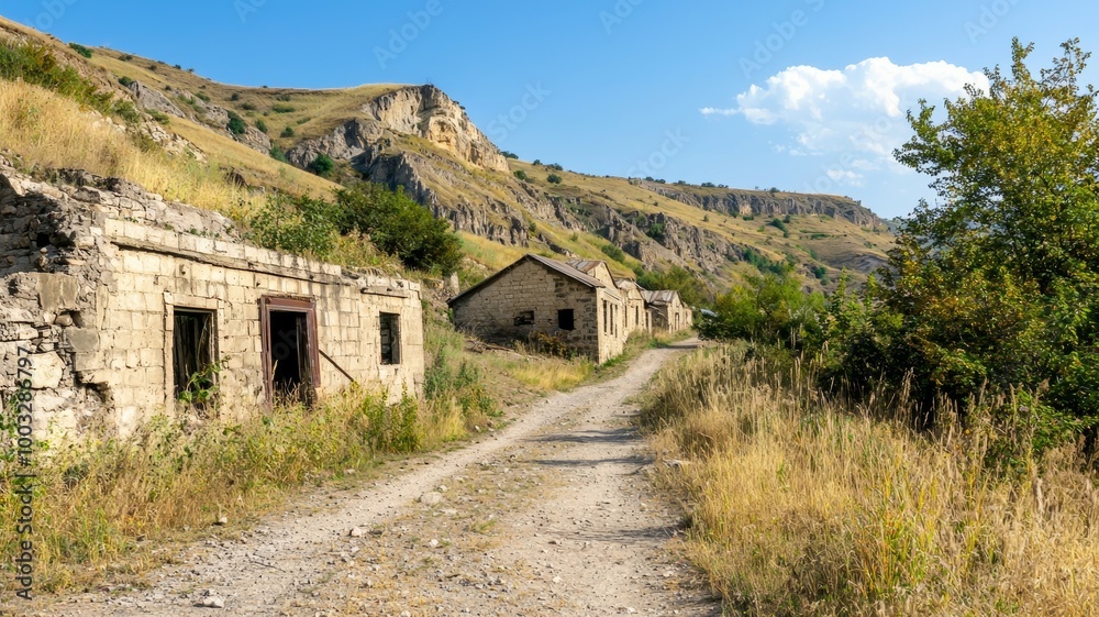 A road with a few old houses on it A road with a few old houses on it