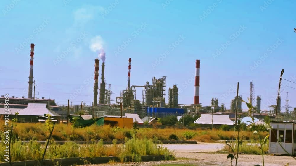 Smoke Coming Out From Chimney Of Industrial Plant. - aerial shot. High quality 4k footage Smoke Coming Out From Chimney Of Industrial Plant. - aerial shot. High quality 4k footage