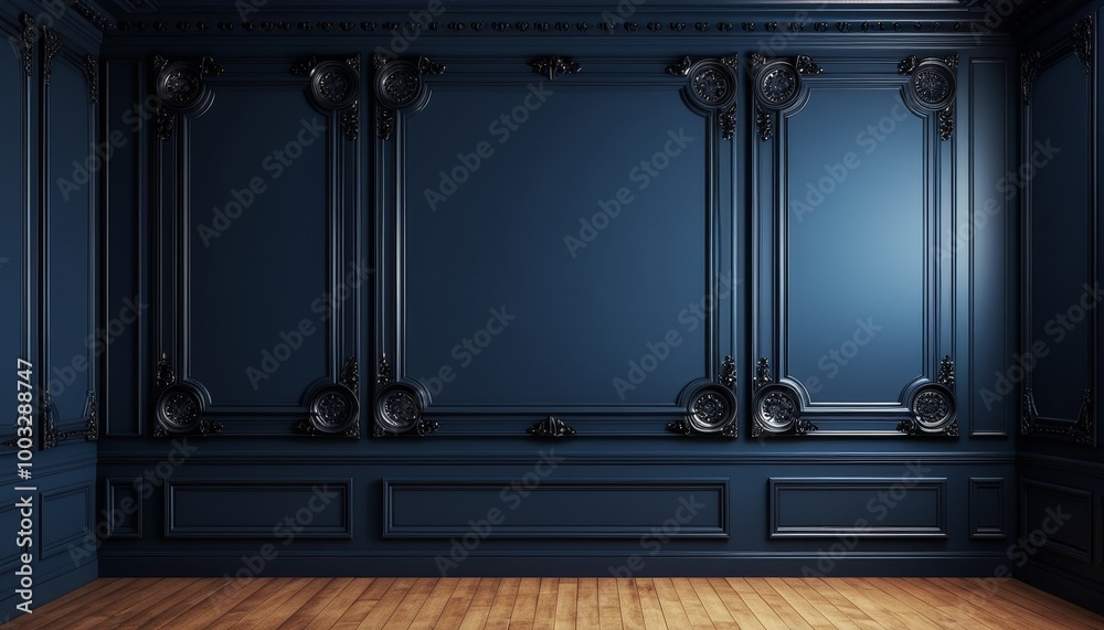 Classic Victorian Dark Blue Wall Panels in an Interior Room Classic Victorian Dark Blue Wall Panels in an Interior Room