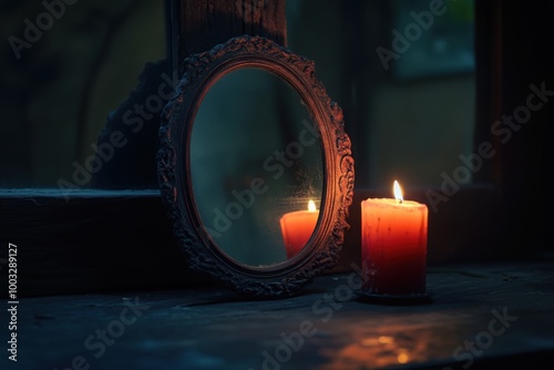 Haunted mirror reflection, with copy space photo