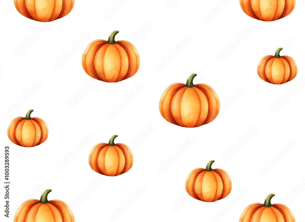 A pattern of orange pumpkins with green stems A pattern of orange pumpkins with green stems