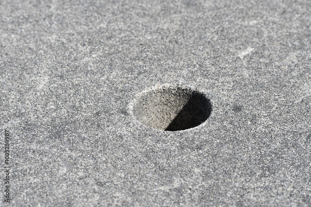 Perfectly cylindrical hole in concrete. Perfectly cylindrical hole in concrete.