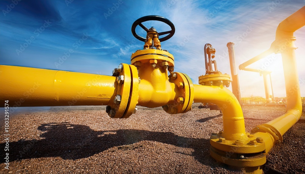 yellow gas pipe with valve and burning gas burner, double exposure of natural gas use yellow gas pipe with valve and burning gas burner, double exposure of natural gas use