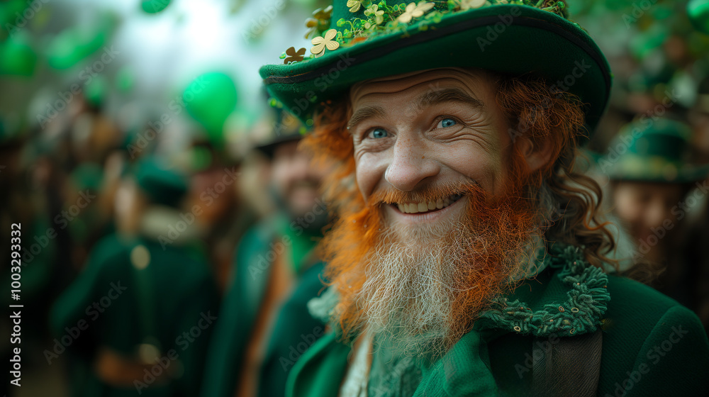 Man in green leprechaun hat smiling during St. Patrick's Day Man in green leprechaun hat smiling during St. Patrick's Day