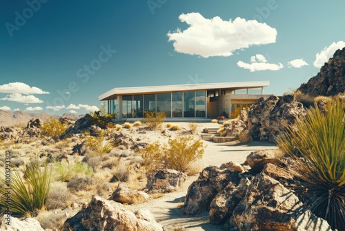 Modernist desert home, with copy space