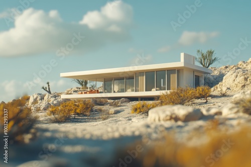 Modernist desert home, with copy space