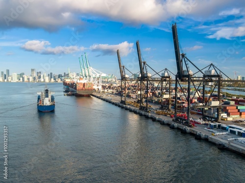 Cargo ship arriving in the South Florida Container Terminal, Miami, Florida, United States. photo