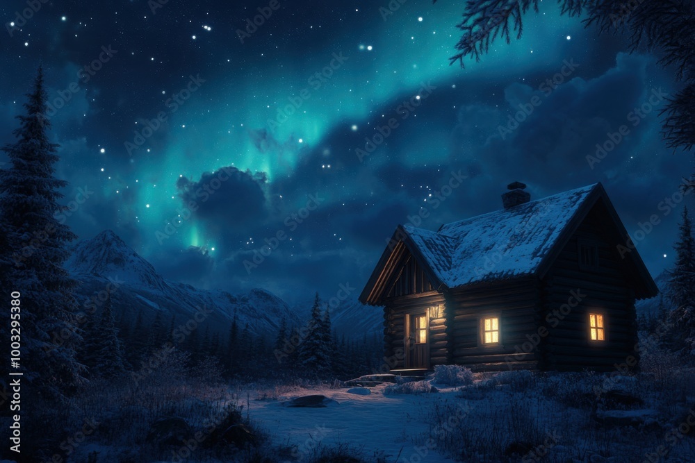 Scandinavian timber-frame cabin, with copy space Scandinavian timber-frame cabin, with copy space