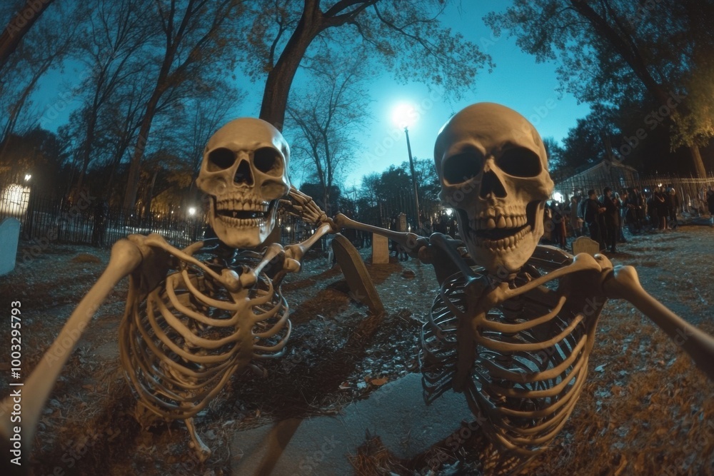 Skeleton dance party in, with copy space Skeleton dance party in, with copy space