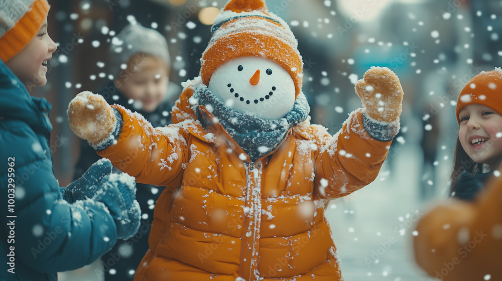 a fun snowman dressed in stylish winter attire, including a scarf and hat