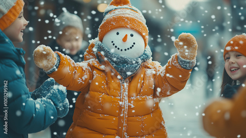 Obraz na płótnie a fun snowman dressed in stylish winter attire, including a scarf and hat w salonie