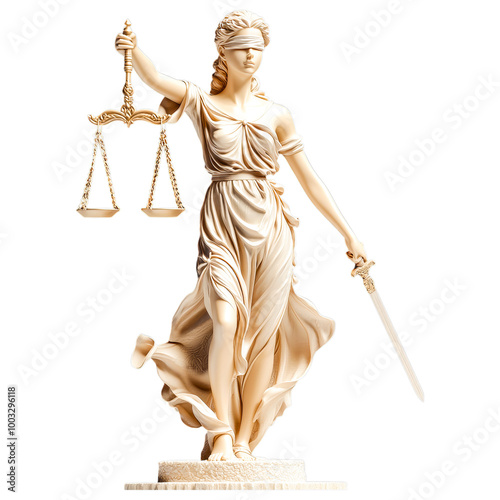 Lady Justice: A timeless symbol of justice, blindfolded and holding scales of justice in one hand and a sword in the other.  This statue embodies fairness, impartiality, and the pursuit of truth. photo