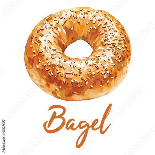 bagel in watercolor illustration style, isolated vector on white background