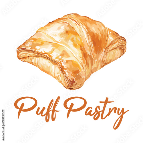puff pastry in watercolor illustration style, isolated vector on white background