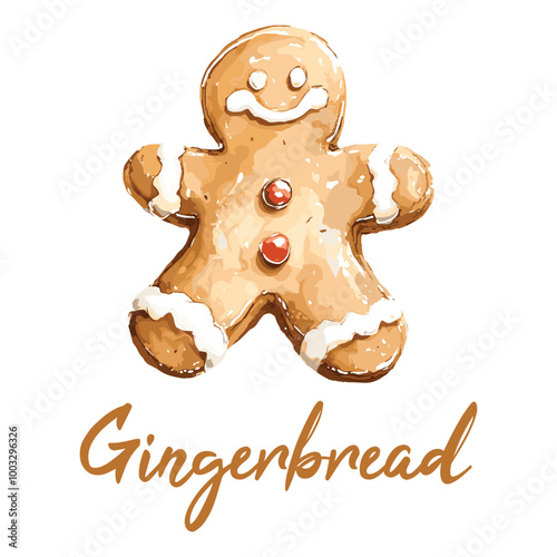 gingerbread in watercolor illustration style, isolated vector on white background