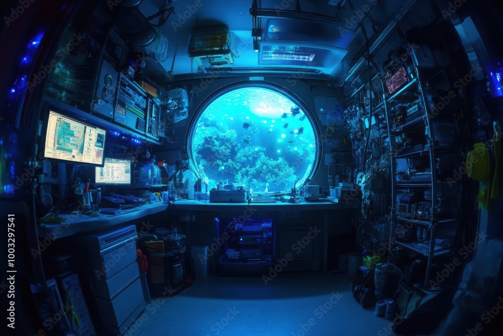 Obraz premium Underwater research station, with copy space