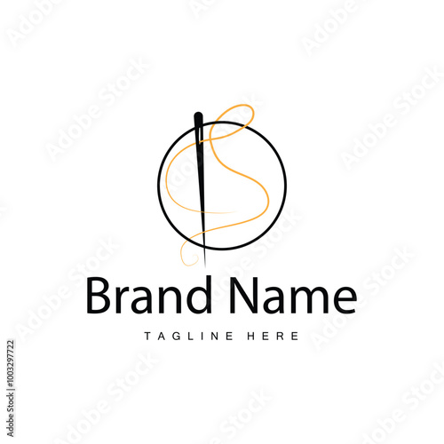 Tailor logo vector template needle and thread black silhouette design simple sewing tool product brand
