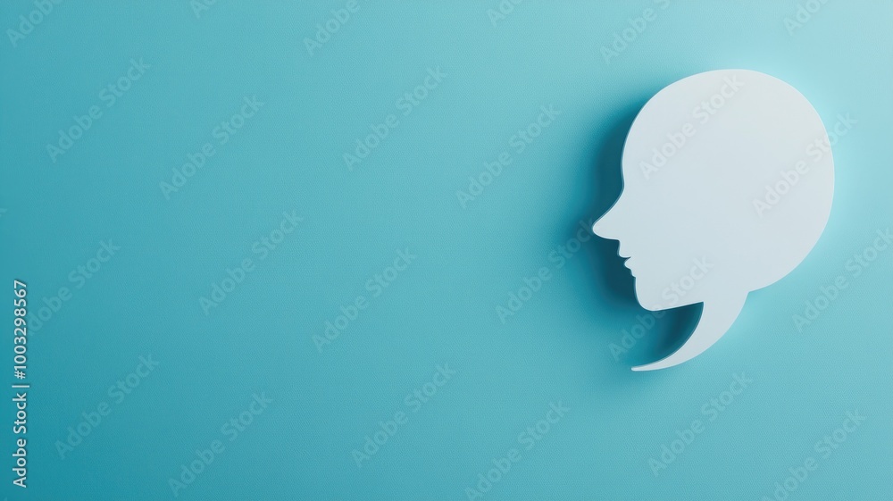 Side silhouette of human face in speech bubble against light blue background Side silhouette of human face in speech bubble against light blue background