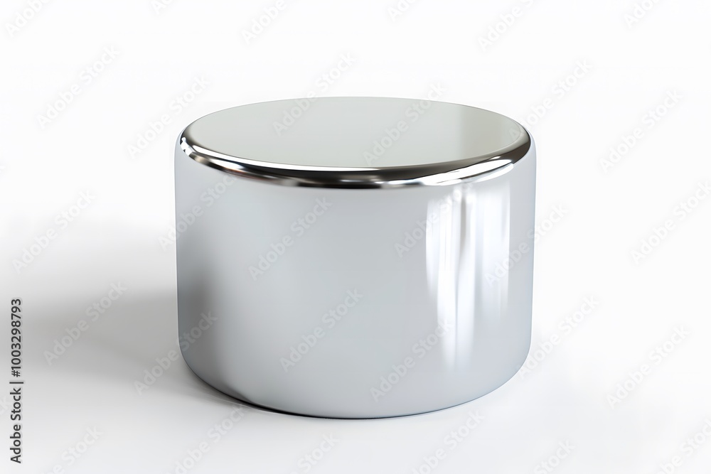 A 3D rendering of a metallic silver cylinder with a shiny surface, centered on a white background A 3D rendering of a metallic silver cylinder with a shiny surface, centered on a white background