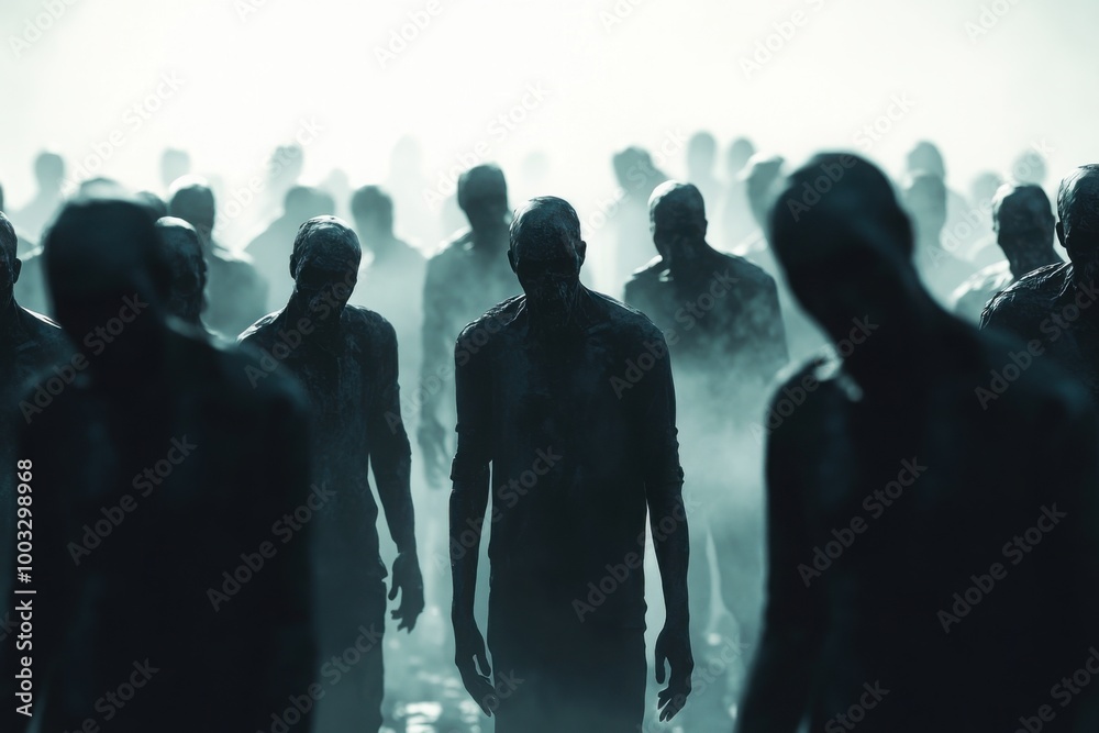 Zombie horde approaching camera, with copy space Zombie horde approaching camera, with copy space