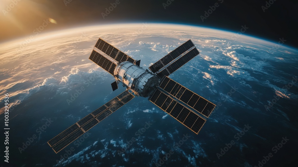 Futuristic Space Station with Hydrogen Tanks and Solar Panels in Orbit Futuristic Space Station with Hydrogen Tanks and Solar Panels in Orbit
